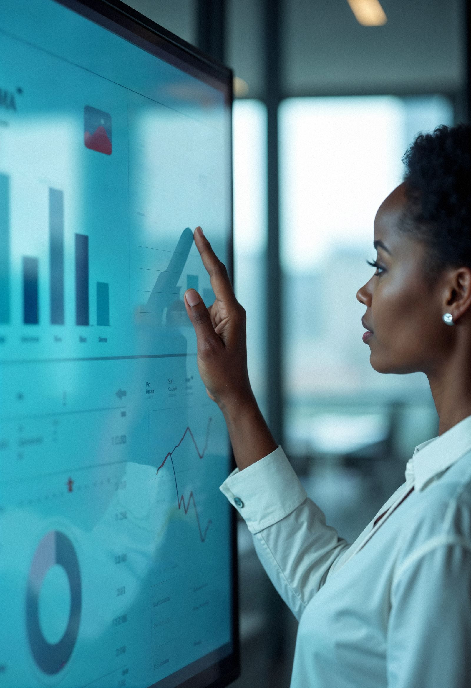 Consultant analysing a digital dashboard